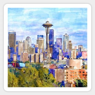 Seattle View in watercolor Sticker